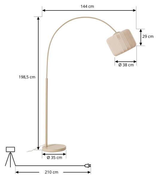 Lampa łukowa - lampa stojąca Helin Lindby, kremowy / amber, salon / jadalnia, tkanina / materiał / jedwab, nowoczesny
