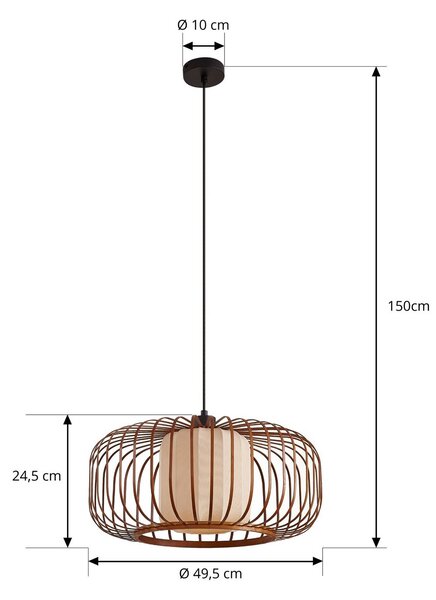 Lampa wisząca Davella Lindby, możliwość ściemniania, ciemne drewno, salon / jadalnia, bambus, skandynawski