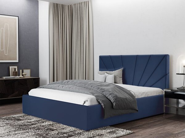 Łóżko 90×200 tapicerowane Lewis niebieskie z pojemnikiem na pościel
