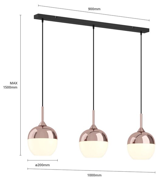 Lampa wisząca szklana Rangina Lindby, możliwość ściemniania, miedziany, salon / jadalnia, szkło, nowoczesny