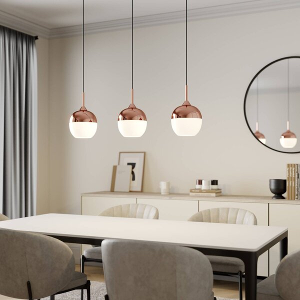 Lampa wisząca szklana Rangina Lindby, możliwość ściemniania, miedziany, salon / jadalnia, szkło, nowoczesny