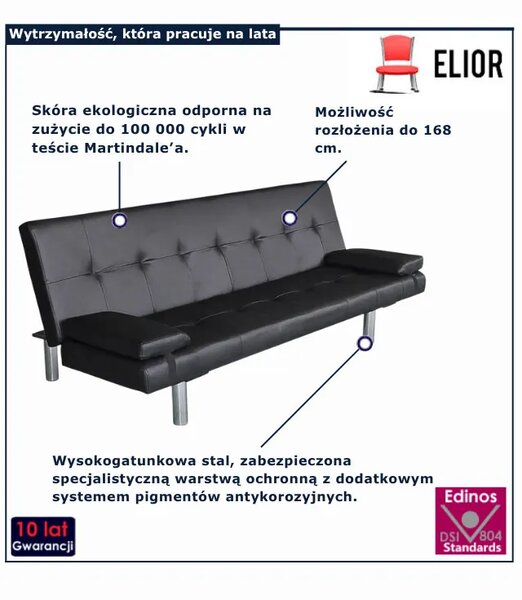 Czarna kanapa rozkładana z ekoskóry D4-R63
