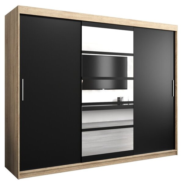 Szafa przesuwna garderoba Roma 1 250 wys. 200 cm sonoma + czarny