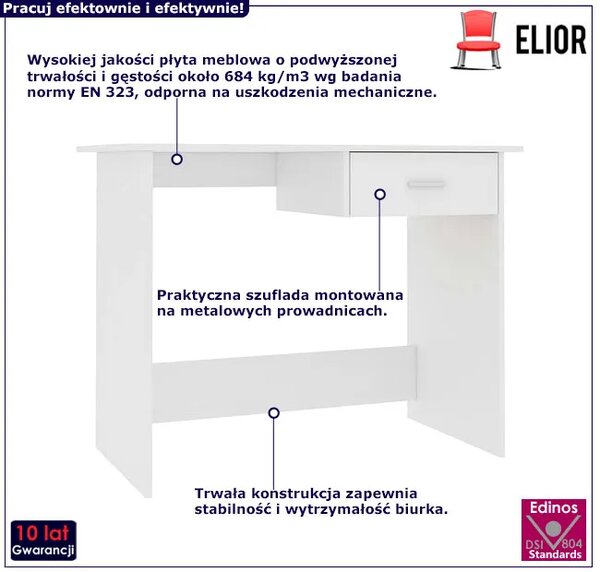 Białe proste biurko z szufladą do pracy D8-D36