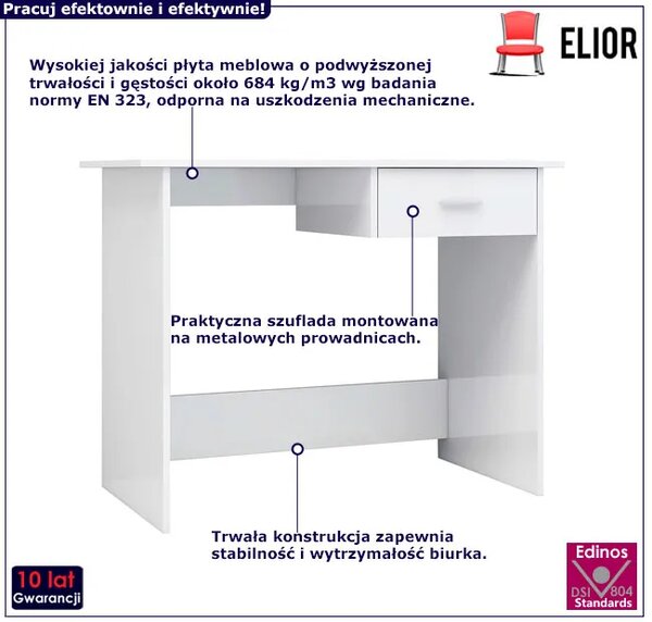 Nowoczesne proste biurko z szufladą biały połysk E2-E76