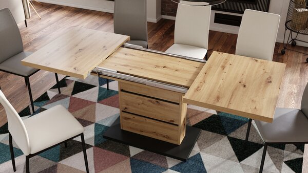 PIANO Dąb Artisan/Czarny Mat - NOWOCZESNY STÓŁ ROZKŁADANY DO 200 cm!