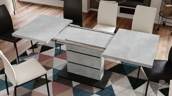 PIANO Beton Jasny Atelier/Czarny Mat - NOWOCZESNY STÓŁ ROZKŁADANY DO 200 cm!