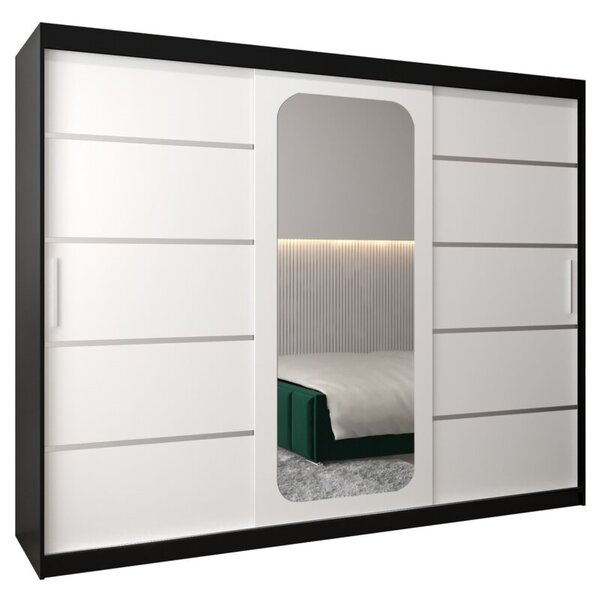 Szafa przesuwna garderoba Promo V2 250 wys. 200 cm czarny + czarny