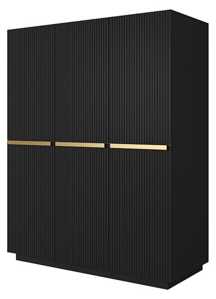 Trzydrzwiowa szafa Nicole 150 cm - czarny mat / złote uchwyty