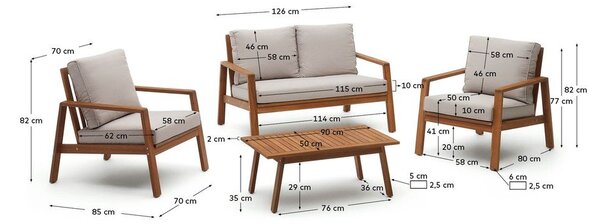 Beżowo-naturalny zestaw mebli ogrodowych z litego drewna akacjowego dla 4 osób Frares – Kave Home