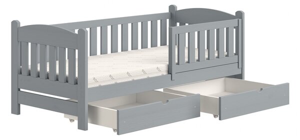 90x200 Łóżko dziecięce drewniane Alvins z szufladami - szary