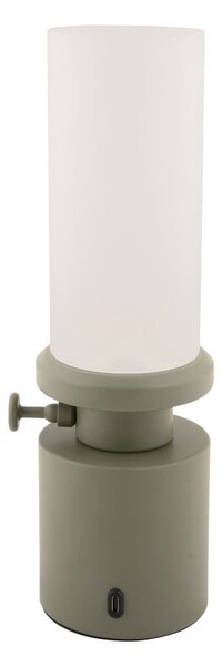 Lampa stołowa LED w kolorze khaki ze ściemniaczem i metalowo-szklanym kloszem (wysokość 29,5 cm) Camp – Leitmotiv