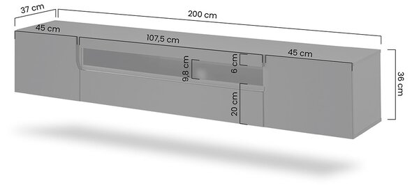 Szafka RTV wisząca Loftia 200 cm dwudrzwiowa z wnęką - artisan / czarny mat