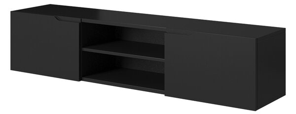 Wisząca szafka RTV Loftia Mini z wnękami 160 cm - czarny / czarny mat