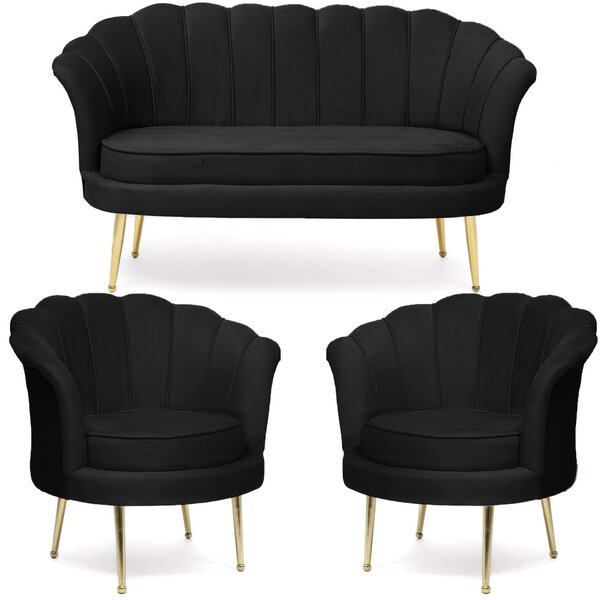 Sofa muszelka + 2 fotele ELIF / czarny welur
