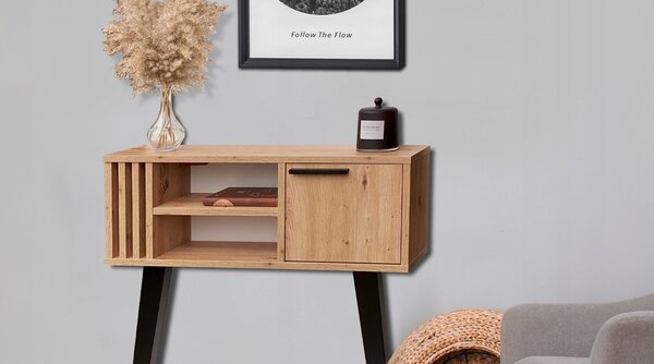 Konsola "LAMELLO" dąb artisan 80cm, bukowe czarne nóżki