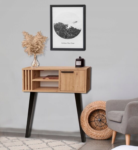 Konsola "LAMELLO" dąb artisan 80cm, bukowe czarne nóżki