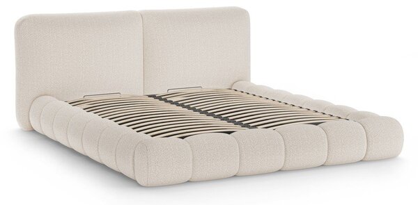 Beżowe tapicerowane łóżko dwuosobowe ze schowkiem i stelażem 160x200 cm Solange – Micadoni