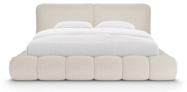 Beżowe tapicerowane łóżko dwuosobowe ze schowkiem i stelażem 160x200 cm Solange – Micadoni