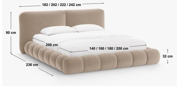 Musztardowe tapicerowane łóżko dwuosobowe ze schowkiem i stelażem 160x200 cm Solange – Micadoni