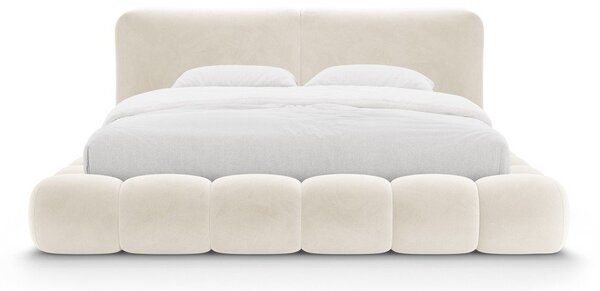 Tapicerowane łóżko dwuosobowe w kolorze kości słoniowej ze schowkiem i stelażem 160x200 cm Solange – Micadoni