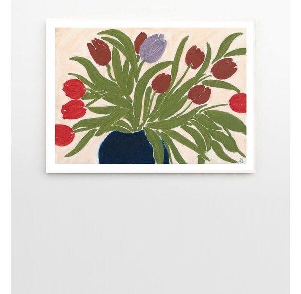 Plakat 70x50 cm Tulips in a Blue Vase – Anine Cecilie Iversen – The Poster Club
