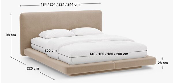 Tapicerowane łóżko dwuosobowe w kolorze kości słoniowej 140x200 cm Linea – Micadoni