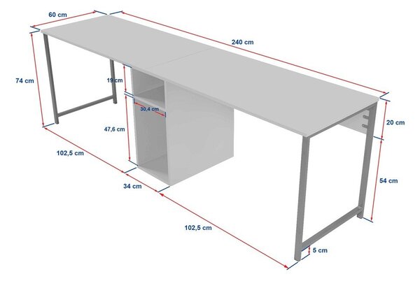 Biurko z matowym wykończeniem 60x240 cm Twin – Kalune Design