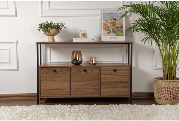 Konsola w dekorze orzecha w ciemnym naturalnym kolorze 29,5x120 cm Solace – Kalune Design