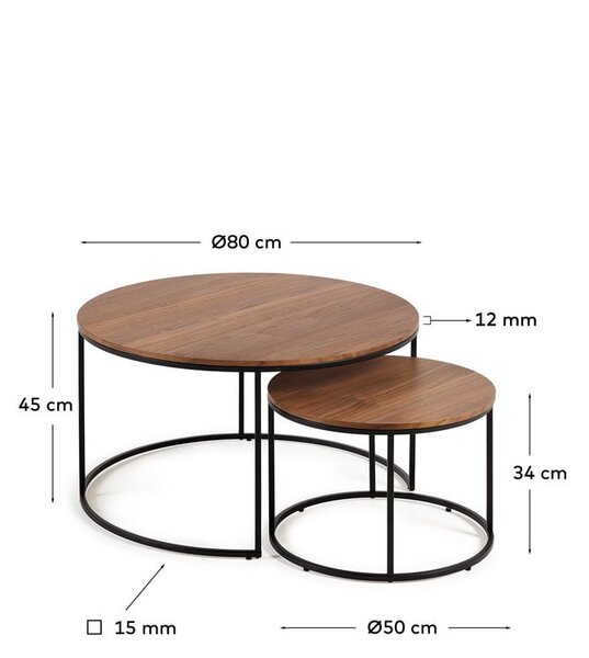 Brązowe okrągłe stoliki z blatem w dekorze orzecha zestaw 2 szt. ø 80 cm Yona − Kave Home