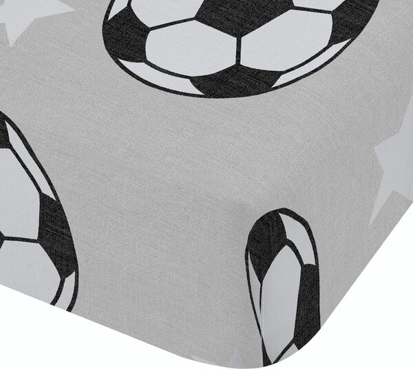 Szare flanelowe prześcieradło dziecięce dwuosobowe z gumką 135x190 cm Football Stars – Catherine Lansfield