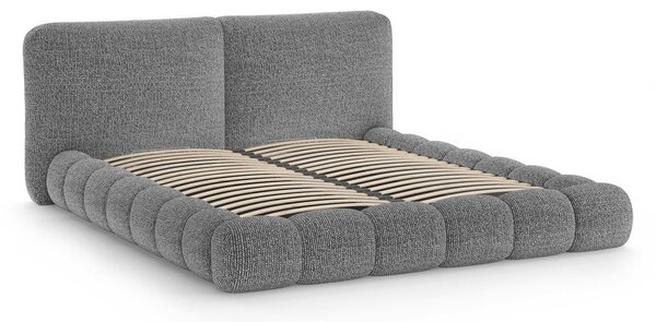 Ciemnoszare tapicerowane łóżko dwuosobowe ze schowkiem i stelażem 160x200 cm Solange – Micadoni