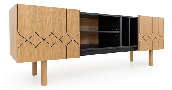 Czarno-naturalna szafka pod TV w dekorze dębu 175x60 cm Porto – Woodman