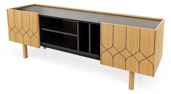 Czarno-naturalna szafka pod TV w dekorze dębu 175x60 cm Porto – Woodman