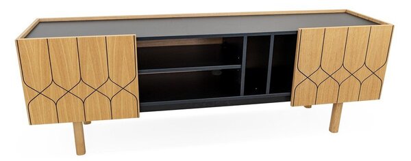 Czarno-naturalna szafka pod TV w dekorze dębu 175x60 cm Porto – Woodman