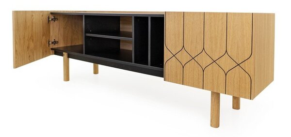 Czarno-naturalna szafka pod TV w dekorze dębu 175x60 cm Porto – Woodman
