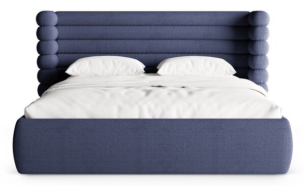 Niebieskie tapicerowane łóżko dwuosobowe ze schowkiem i stelażem 160x200 cm Mount – Micadoni