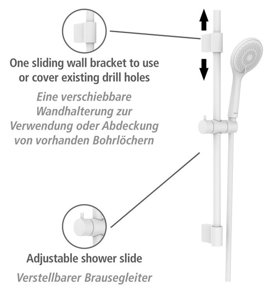 Biały zestaw prysznicowy ze stali nierdzewnej 70 cm Watersaving – Wenko