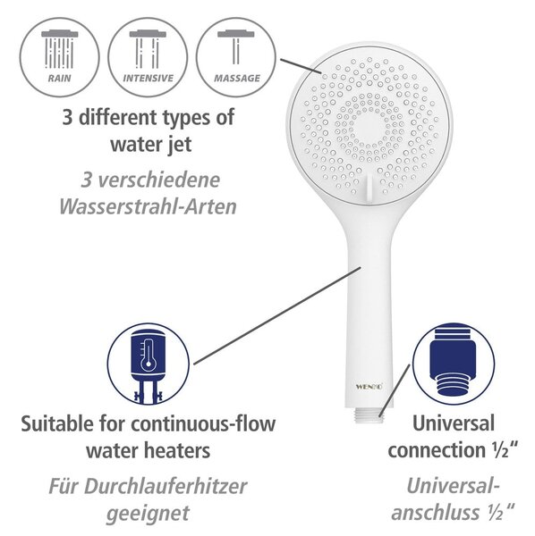 Biały zestaw prysznicowy ze stali nierdzewnej 70 cm Watersaving – Wenko