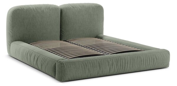 Zielone tapicerowane łóżko dwuosobowe ze schowkiem i stelażem 160x200 cm Martina – Micadoni
