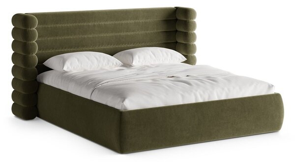 Zielone tapicerowane łóżko dwuosobowe ze schowkiem i stelażem 180x200 cm Mount – Micadoni