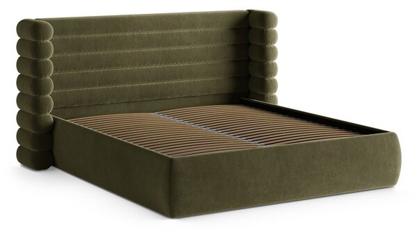 Zielone tapicerowane łóżko dwuosobowe ze schowkiem i stelażem 180x200 cm Mount – Micadoni