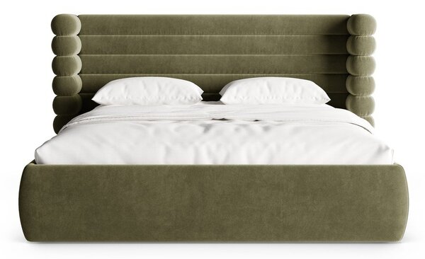Zielone tapicerowane łóżko dwuosobowe ze schowkiem i stelażem 180x200 cm Mount – Micadoni