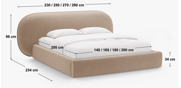 Ciemnoszare tapicerowane łóżko dwuosobowe ze schowkiem i stelażem 160x200 cm Ovalo – Micadoni