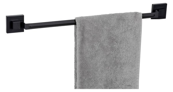 Czarny samoprzylepny wieszak na ręczniki ze stali nierdzewnej Quadro – Wenko
