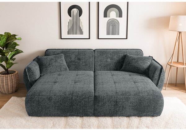 Ciemnoszara sofa z tkaniny szenilowej z szezlongiem 252 cm Nelia Big – Ropez