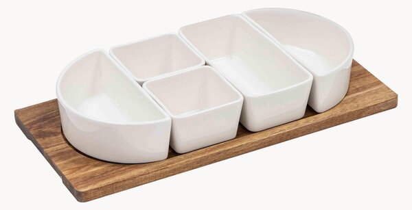 Komplet miseczek z porcelany z tacą z drewna akacjowego Alto Serve & Share, 6 elem