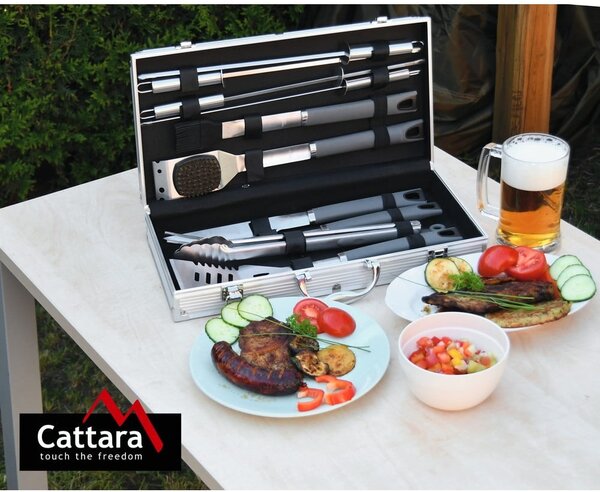 Zestaw 11 akcesoriów do grilla w walizce Cattara Alu Grey Line