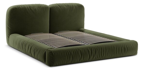 Zielone tapicerowane łóżko dwuosobowe ze schowkiem i stelażem 160x200 cm Martina – Micadoni