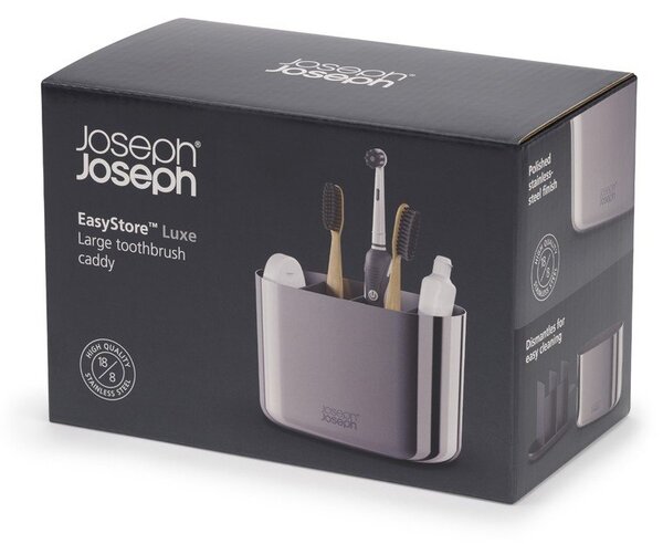 Stojak na szczoteczki do zębów ze stali nierdzewnej w kolorze srebra z połyskiem EasyStore Luxe – Joseph Joseph